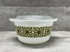 Vintage Pyrex 473 Verde Floral Round Casserole Dish with Lid 1 Qt