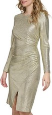 Eliza J Women's Metallic Knit Long Sleeve Jewel Neck Dress, Size 6