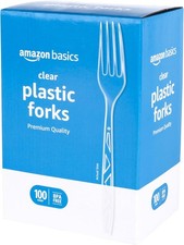 Amazon Basics Disposable Clear Plastic Forks, Premium Quality, 100