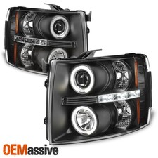 Fits 07-14 Silverado Pickup Truck Black Bezel Dual Halo Projector Headlights Fits 07-14 Silverado Pickup Truck Black Bezel Dual Halo Projector Headlights