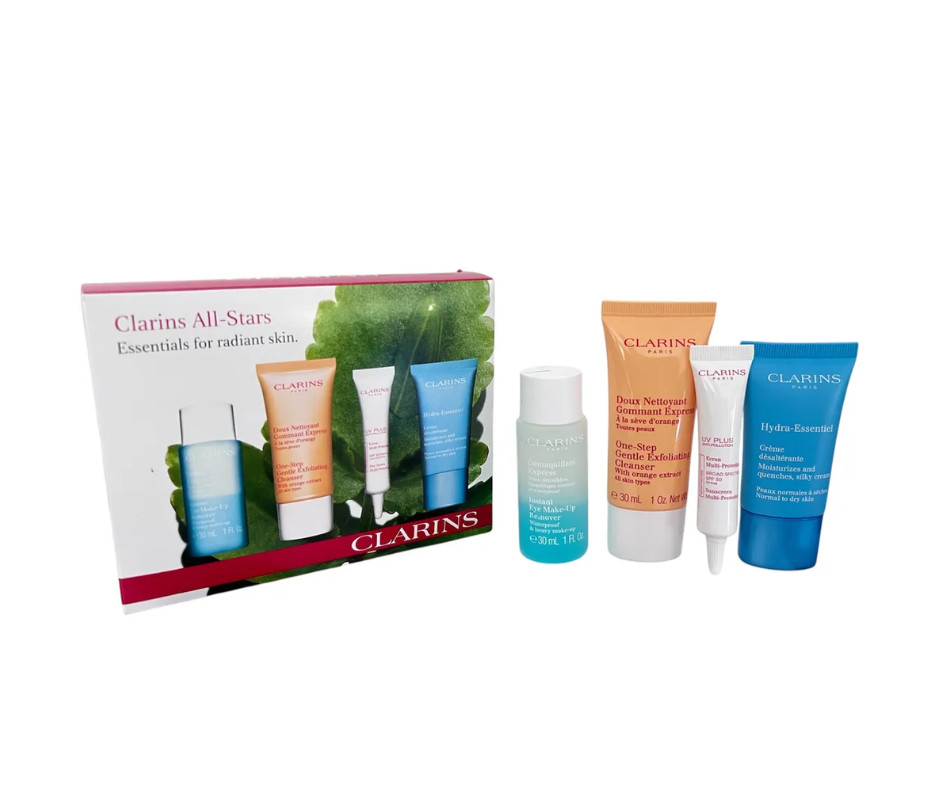 Clarins All-Stars Radiant Skin Essentials 4 piece Set - New in Box