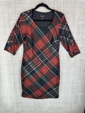 Connected Apparel Dress Womens 6 Red Plaid Sheath 3/4 Sleeve Scoop Neck