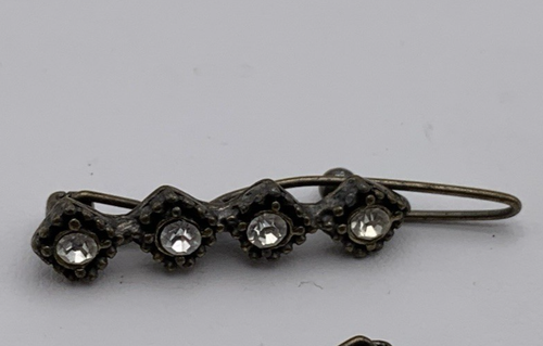 Coppia di barrette per capelli vintage in metallo strass lunghe 1 1/8" - Foto 10 di 12