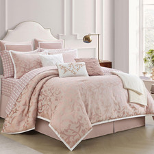 Blush California King Comforter Set, Classic Jacquard Floral 14 Pieces Bedding S