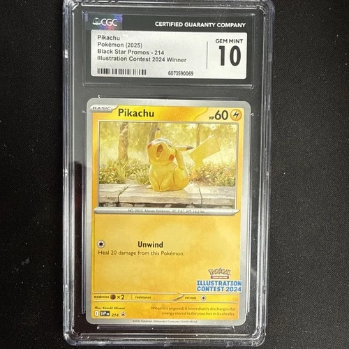 Pokémon CGC 10 Gem Mint Pikachu Promo 214 Illustration Contest 2024 Winner