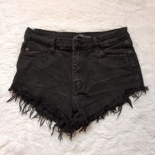 KanCan Distressed Raw Hem Denim Shorts Juniors Size 9 / 28 Black Festival Gothic