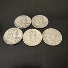 Lot of Five (5) Coins - Franklin Half Dollar - 90% Silver - $2.50 Face Value