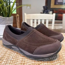 Easy Spirit Explore24 Brown Suede Leather Comfort Slip On Loafer Shoes Wide 8W