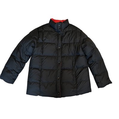 LANDS END WOMEN'S REVERSIBLE BLACK & BERRY RED GOOSE DOWN PUFFER WINTER JACKET S