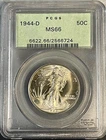 1944-D Walking Liberty Half Dollar PCGS MS66 OGH Old Green Holder-Light Toning!