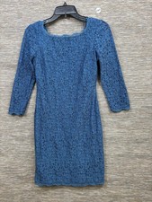 Adrianna Papell Dress Womens Sz 6 Blue Lace Sheath 3/4 Sleeve Knee Length Party