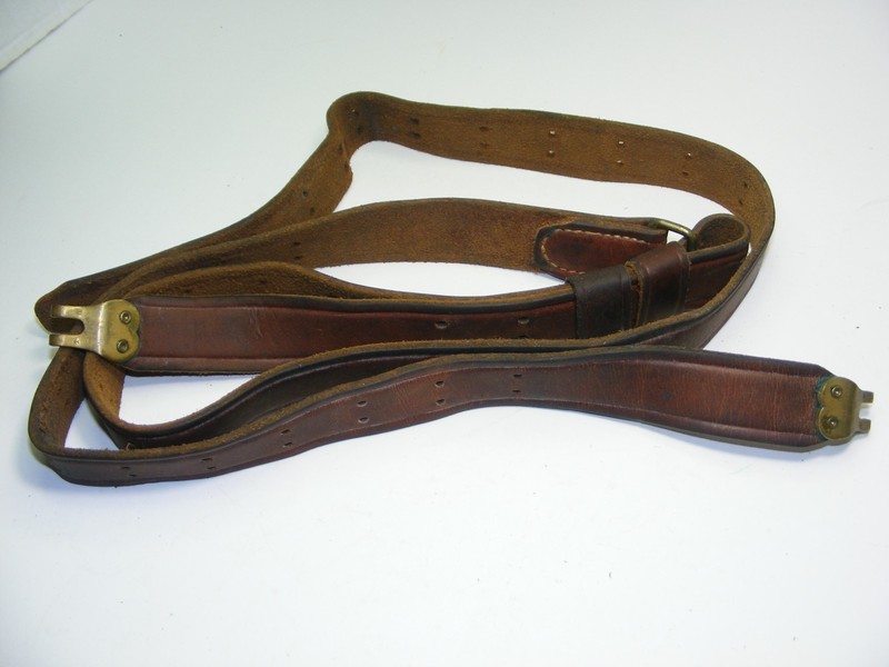 Hunter Brand 1 1/4" Wide Brown Leather Military Style Rifle Sling w/ Brass