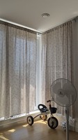 Sheer Floral Beige Pencil Pleat Polyester Made to Measure Curtain Set Bay Window