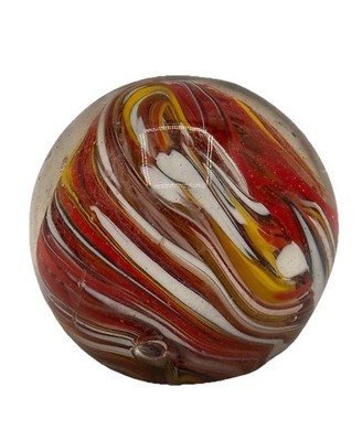 Glass Paper Weight Hand Blown with Swirls of Red Yellow White Label India