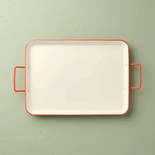Powder-Coated Metal Rectangular Serving Tray Cream/Orange - Hearth & Hand with M