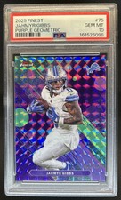 2025 Topps Finest Jahmyr Gibbs Purple Geometric Refractor #/150 Lions PSA 10