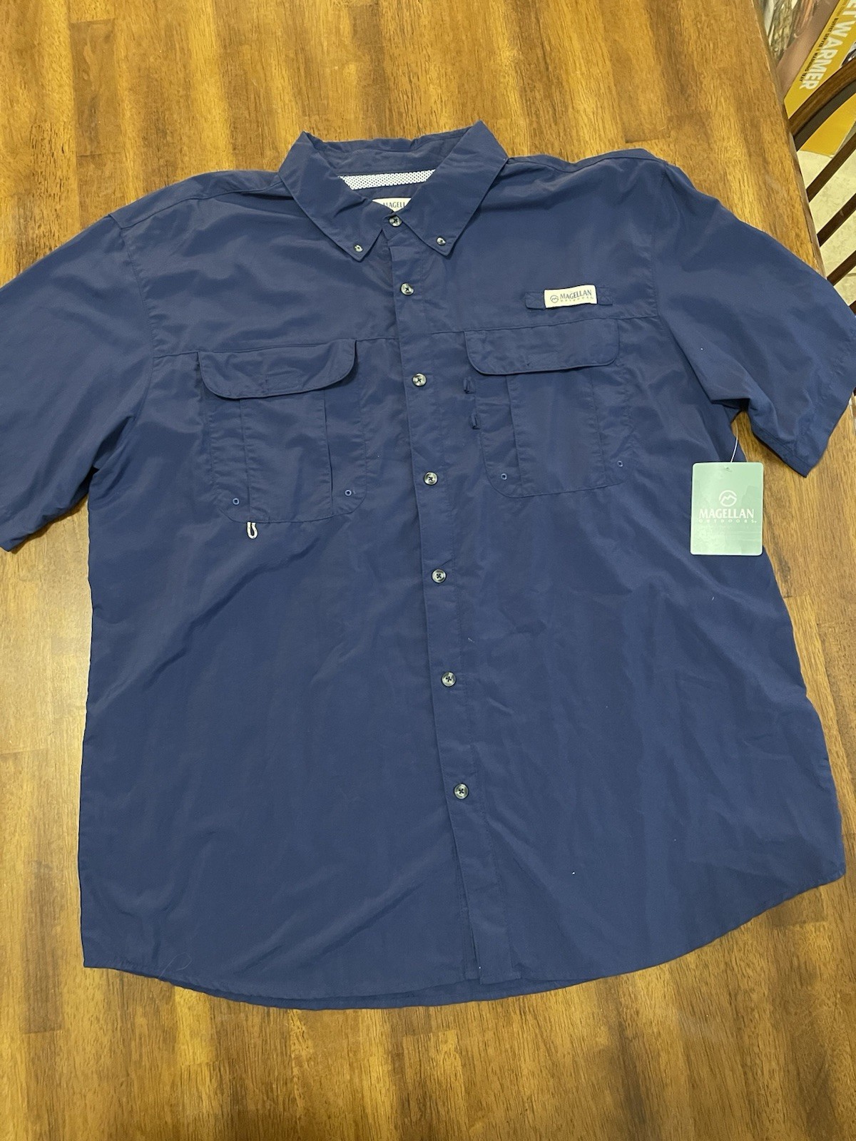 Magellan Button Down Shirt  XL Fishing Shirt Casual Navy Blue New With Tags