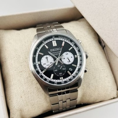 Seiko Essentials Black Dial Stainless Steel Band Men's Quartz Watch-SSB429 New
