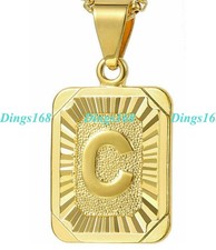 Men Women's Genuine 18K Gold Filled Alphabet Letter "C" Pendant  Necklace Chain