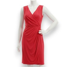 Lauren Ralph Lauren Red Wrap V Neck Knee Length Work Classic Dress Size Medium