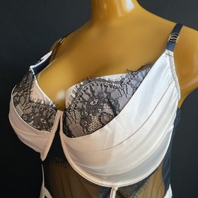 Ann Summers ADALICIA Suspender Basque, Nude/Black Sheer Mesh & Lace, UK XL F-H