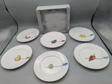 CRATE & BARREL NANCY GREEN TIDBITS APPETIZER PLATES SET 6 SHRIMP CHEESE 6" NIB
