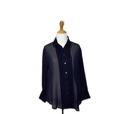 Banana Republic Sheer Navy Red Polka Dots Blouse Top Size Medium Womens