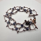 Vintage 90s Copper Tone Purple Glass Mesh Chain Bracelet Boho Fashion Jewelry