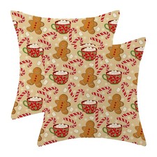 Christmas Pillow Covers 18x18 Pack of 2 Brown Gingerbread Man Candy Throw Pil...