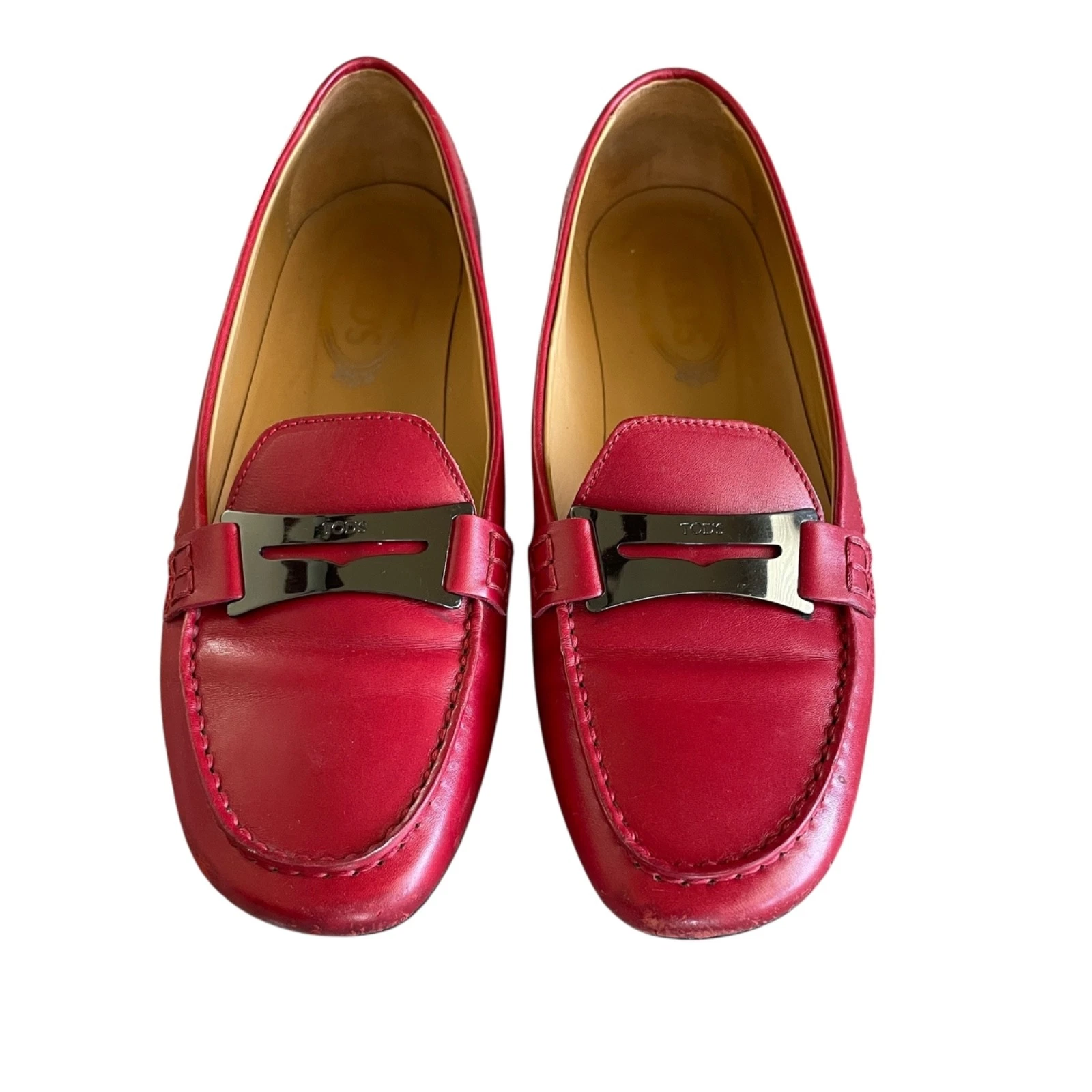 TOD’S Mocassino donna TOD'S taglia 39 8 5 9 rosso pelle italiana logo argento slip on penny