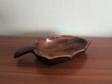Vintage Mid Century Wooden Hand Carved Serving Snack Chip Leaf Tray
