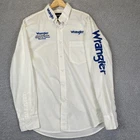 Wrangler Men's Rodeo Button Up Shirt Medium Embroidered Sleeve Logo Cowboy