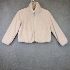Lush Faux Fur Jacket Womens Small Off White Cropped Sweater Teddy Soft Cozy