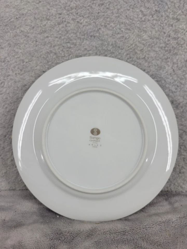 Set of 4 Vintage Sango Arles 3630 Salad Plate White Etched Design Silver Trim 8" - Image 4 of 4