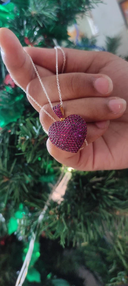 2Ct Round Cut Lab-Created Red Ruby Heart Cluster Pendant 14K Yellow Gold Plated - Image 4 of 4