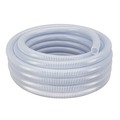 1'' ID x 100' - Flexible PVC Water Suction & Discharge Hose - Clear w/White Helix