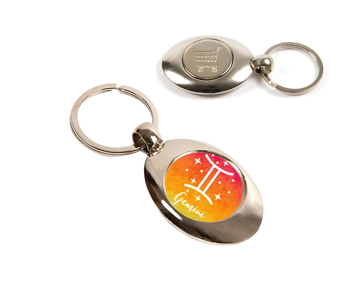 Gemini Zodiac Star Sign Shopping Trolley Token Keyring Pound
