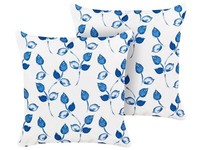 Gartenkissen Weiß / Blau 45 X 45 Cm 2Er Set Blattmotiv Blattmuster Torbora