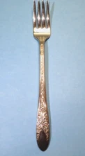 1937 National Silver Co A1 Silver Plate Rose & Leaf Grill Fork 7-3/4"