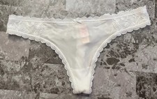 NWT BODY BY VICTORIA'S SECRET LARGE WHITE SMOOTH FLORAL LACE RARE THONG PANTIES