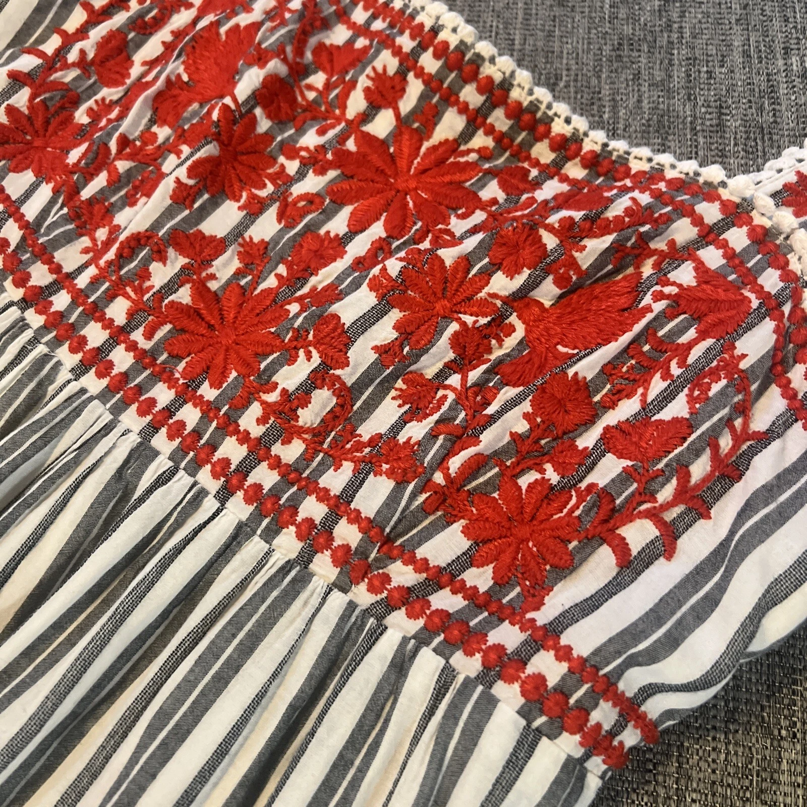 Abito midi Kate Spade Broome Street rosso floreale ricamato a righe a più livelli S