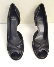 Circa Joan&David Womens Peep Toe Heels Black Croc Embossed Leather Suede Size 9M