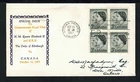 Canada #374, 1957 5¢ Royalty block of 4, Grover Stamp Exchange cachet FDC VF