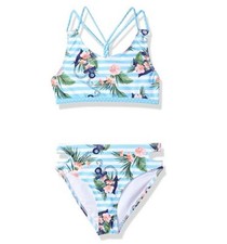 Jantzen Girls Kids Swim Two Piece Floral/Stripe Swimsuit Set Multi Size 7 2537
