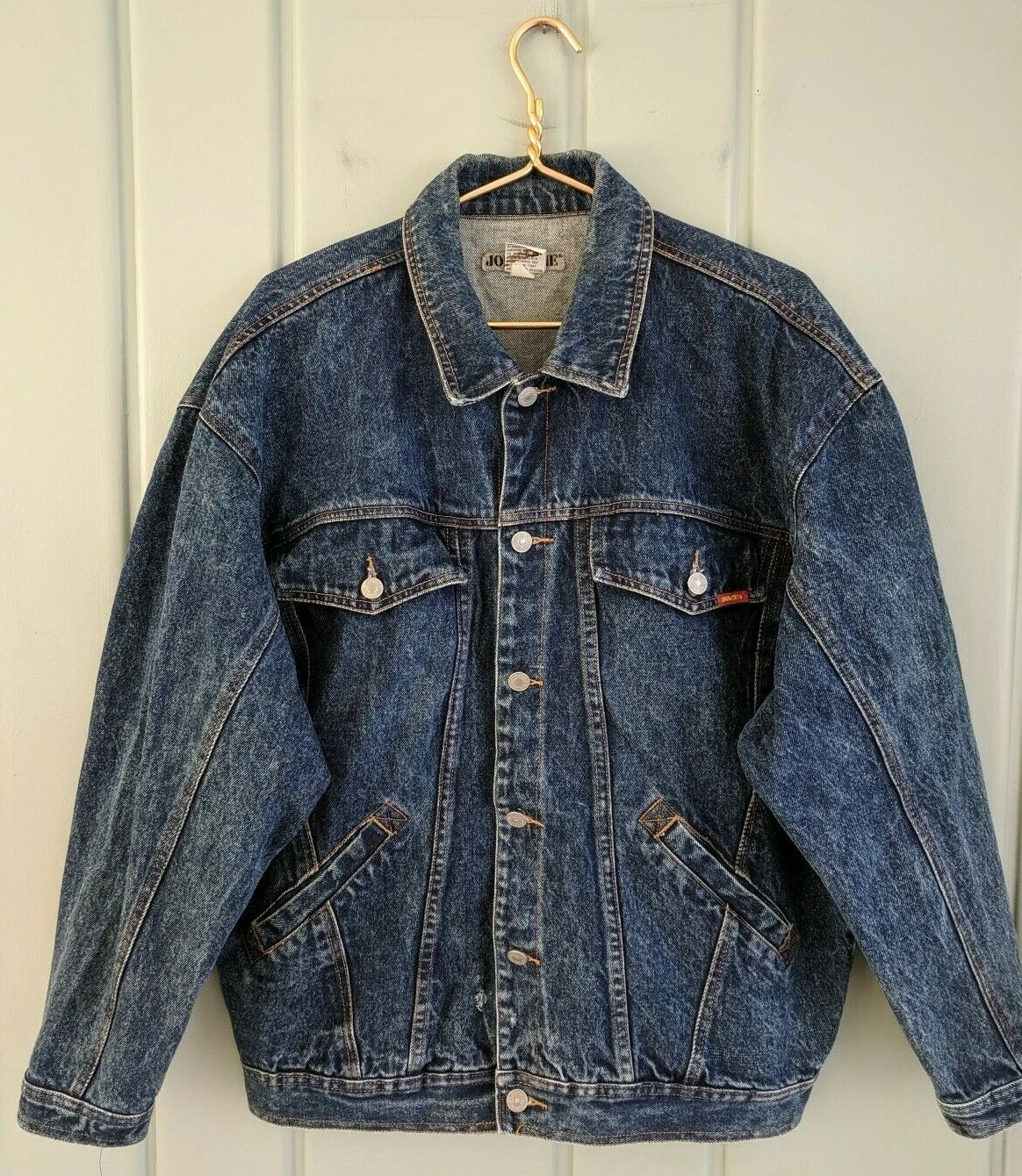 Vintage 80s Jordache Mens Large Jean Jacket Trucker Blue Denim Acid Dark Wash
