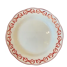 Red Bow Border Ceramic Appetizer Plates 7.5in Set of 4 by Eaton Fine Dining New