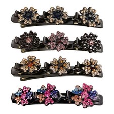 4 Pcs Sparkling Crystal Stone Braided Hair Clover Clips For Thick Thin Hair,Girl