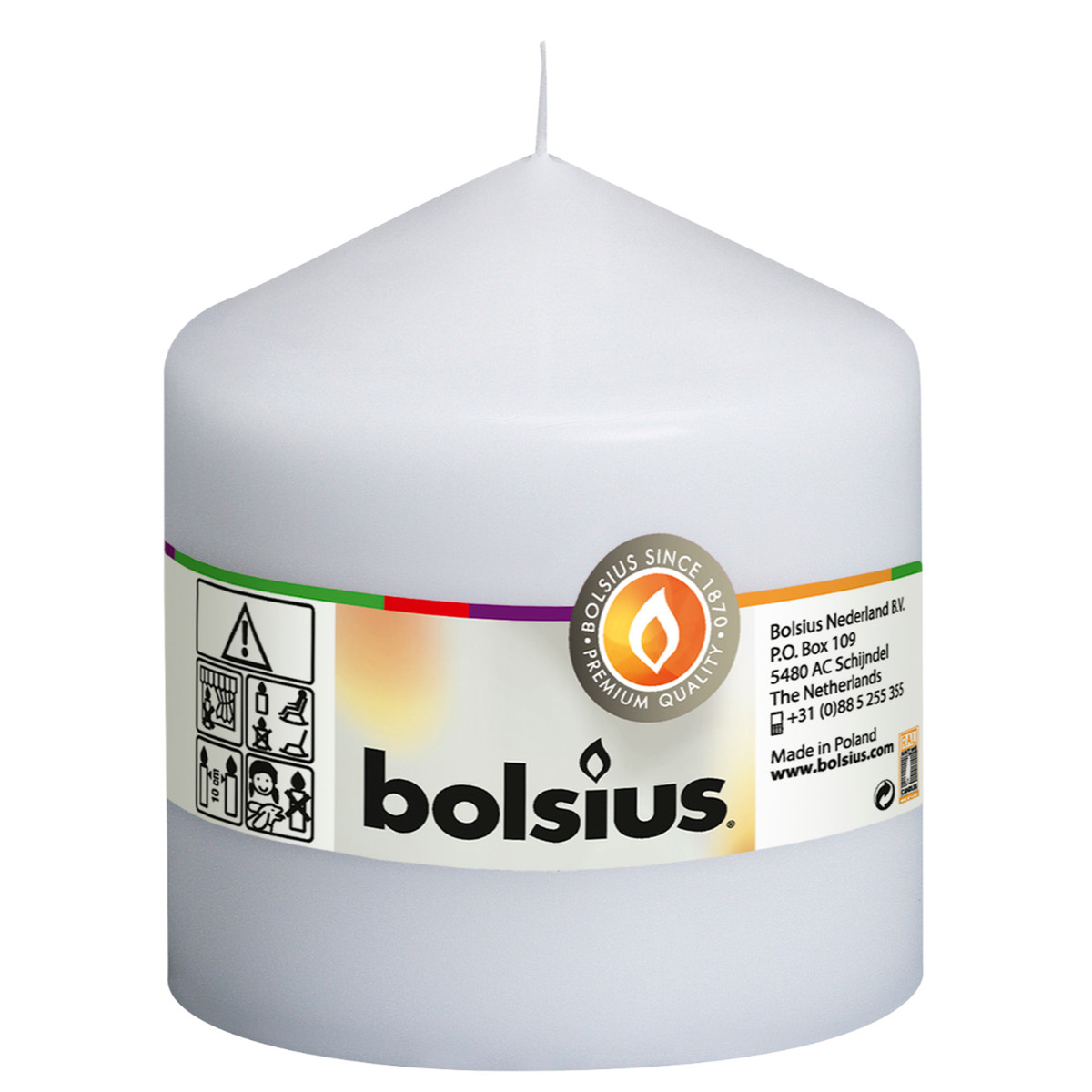 Bolsius Candle White Pillar 10 cm Unscented Home Decor