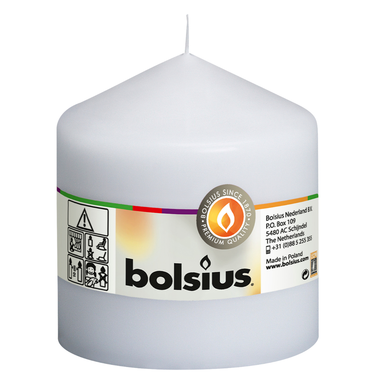 Bolsius Candle White Pillar 10 cm Unscented Home Decor