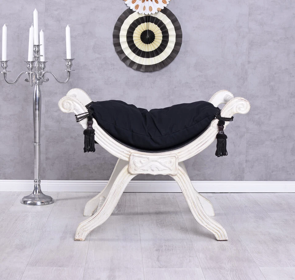 Sitzgondel Barock Hocker Shabby Chic Sitzbank Polsterbank Schwarz Weiss Schemel - Bild 2 von 4